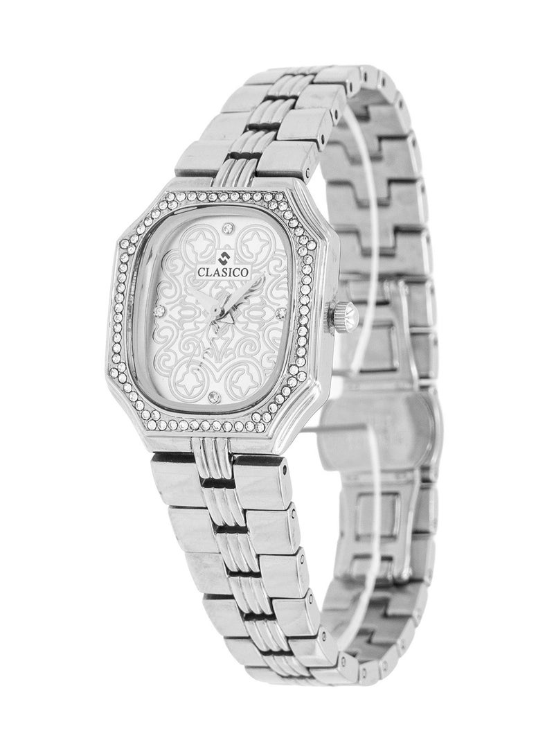 Clasico Eleganza Women Premium Analog Watch 30mm – Silver – Crystal Studded Bezel  - Image 2