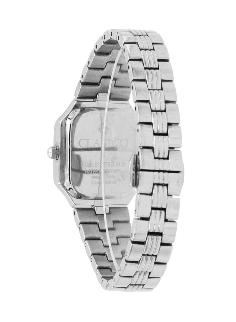 Clasico Eleganza Women Premium Analog Watch 30mm – Silver – Crystal Studded Bezel  - Image 3