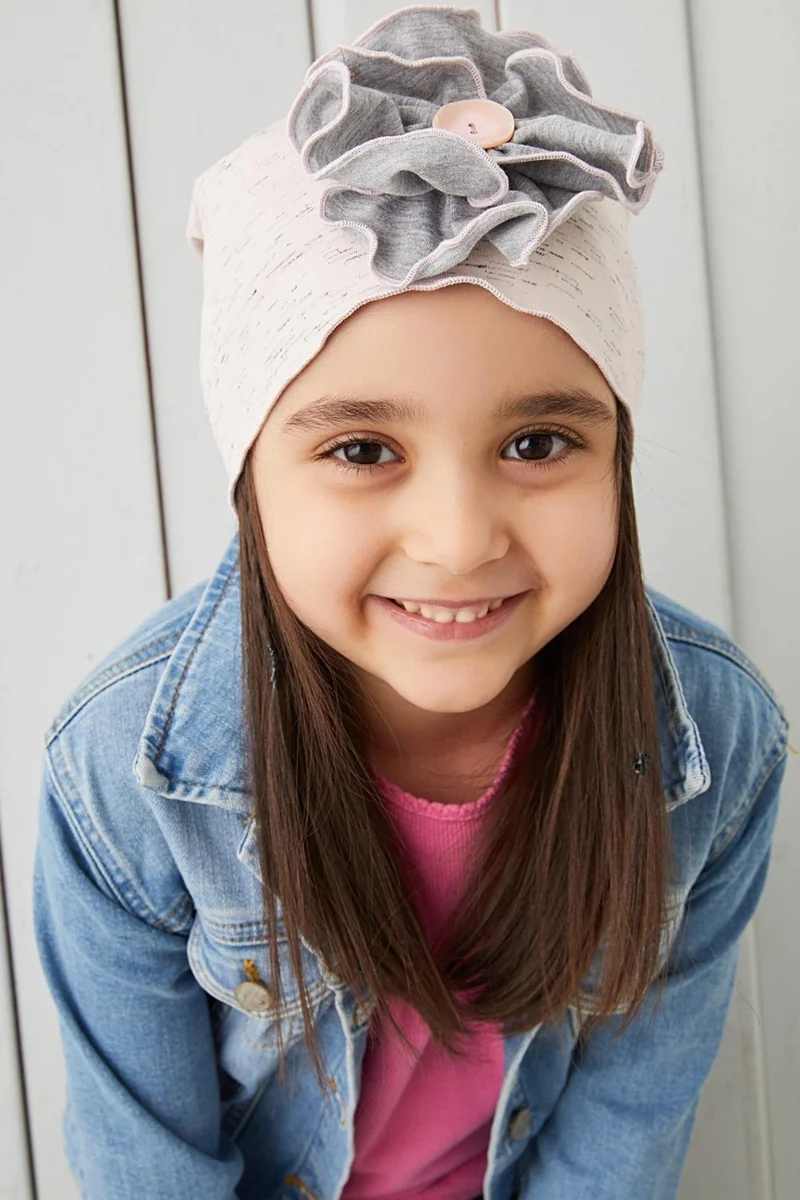 Babygiz Powder Gray Powder Floral Children's Baby Hat Beanie Soft 100% Cotton Combed Cotton