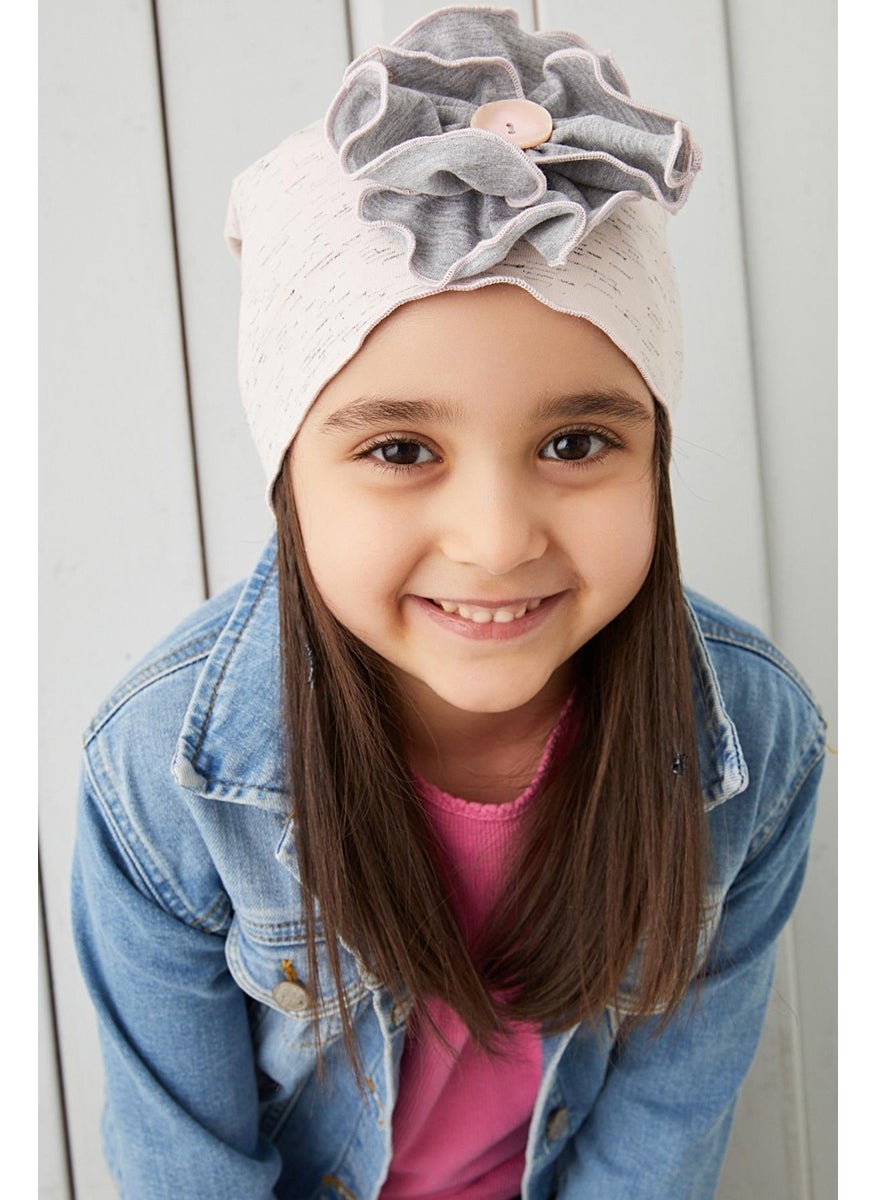 Babygiz - Powder Gray Powder Floral Children's Baby Hat Beanie Soft 100% Cotton Combed Cotton - Image 1