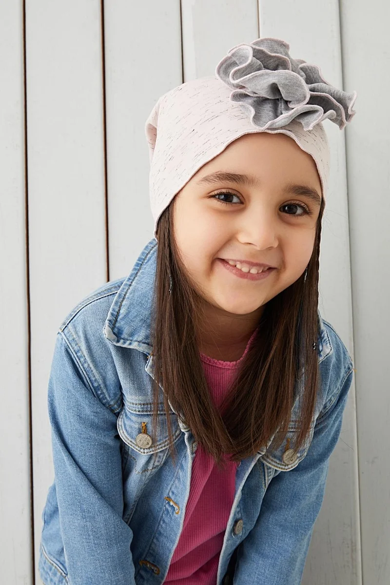 Babygiz Powder Gray Powder Floral Children's Baby Hat Beanie Soft 100% Cotton Combed Cotton
