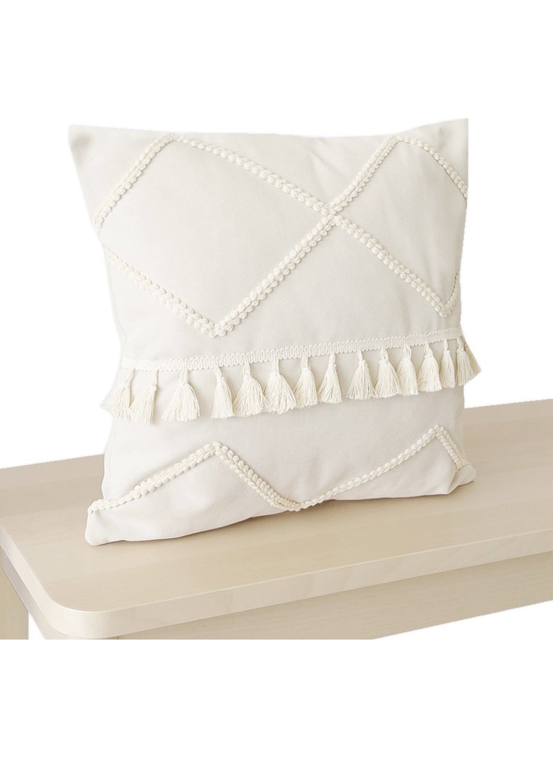 Ritmo Home Tasseled Fringed Scandinavian Cream Throw Pillow Case  - Image 3