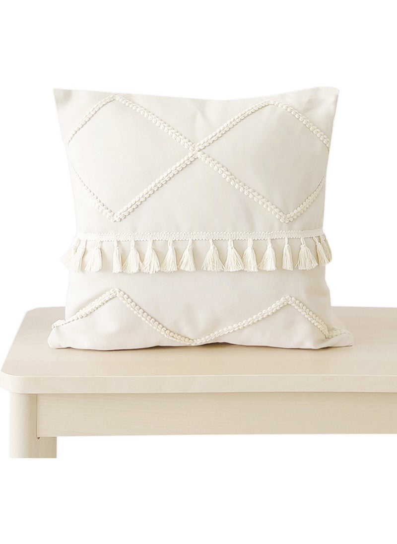 Ritmo Home Tasseled Fringed Scandinavian Cream Throw Pillow Case  - Image 2