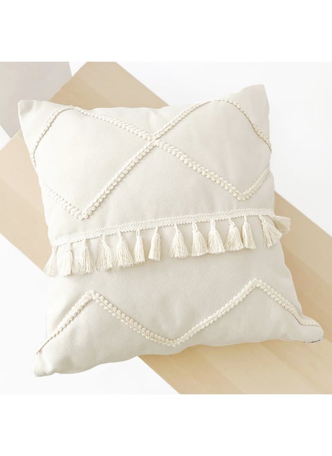 Tasseled Fringed Scandinavian Cream Throw Pillow Case