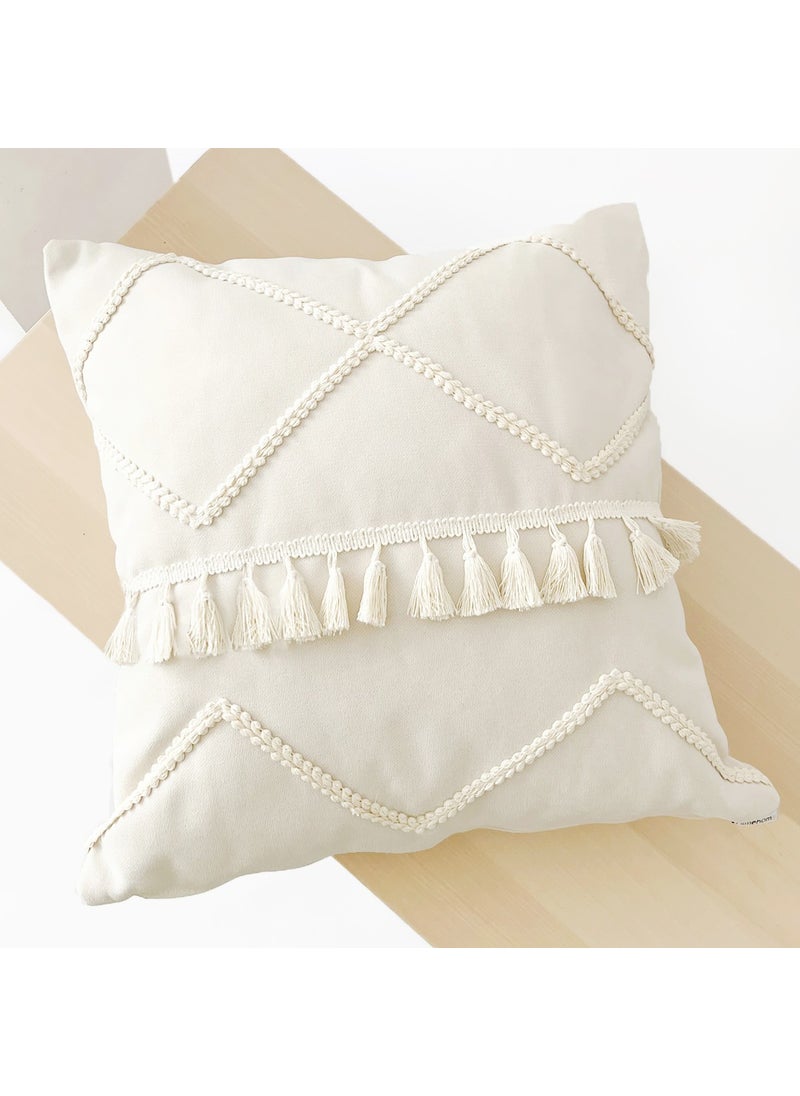 Ritmo Home Tasseled Fringed Scandinavian Cream Throw Pillow Case  - Image 1