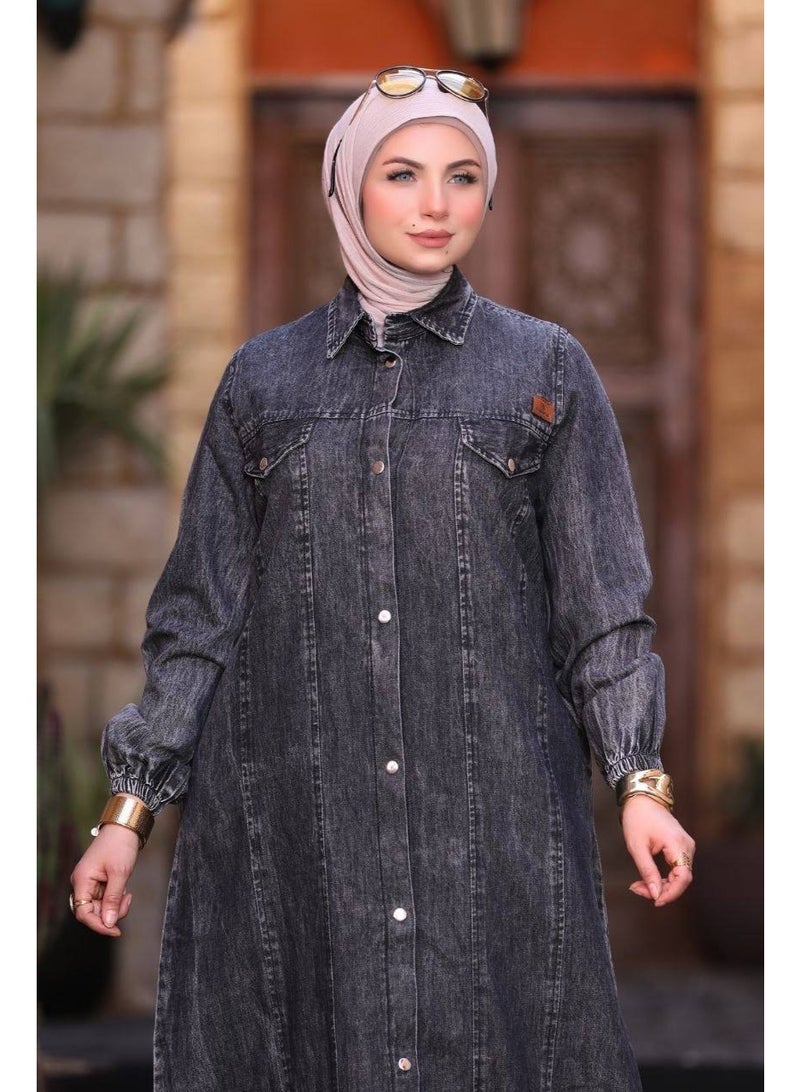 عباية حريمي جينز ليكرا مستوردة – خامة فاخرة مرنة ومريحة بتصميم عصري وأنيق للمحجبات - Image 5