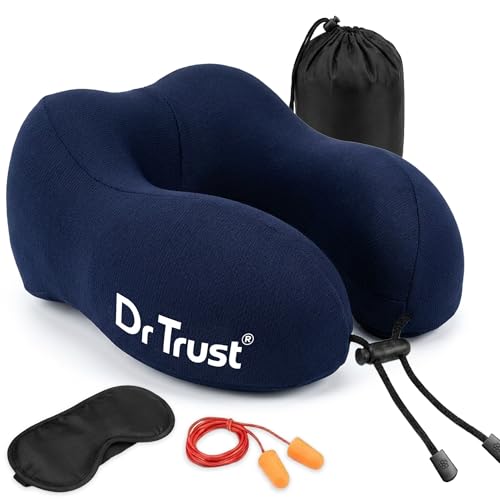 Dr Trust USA Travel Neck Rest Pillow for Airplanes, Memory Foam Air Travelling Head Rest Support for Adults Flights Accessories Orthopedic Aircraft Pillow Recommended for Neck Pain -358, Black - Image 1