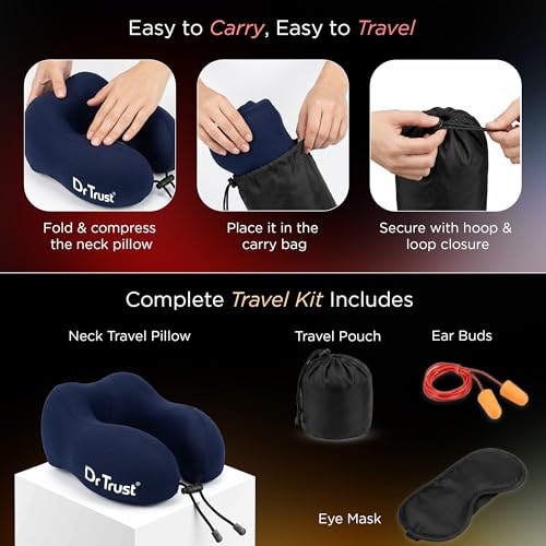 Dr Trust USA Travel Neck Rest Pillow for Airplanes, Memory Foam Air Travelling Head Rest Support for Adults Flights Accessories Orthopedic Aircraft Pillow Recommended for Neck Pain -358, Black - Image 5