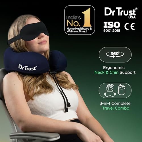 Dr Trust USA Travel Neck Rest Pillow for Airplanes, Memory Foam Air Travelling Head Rest Support for Adults Flights Accessories Orthopedic Aircraft Pillow Recommended for Neck Pain -358, Black - Image 2
