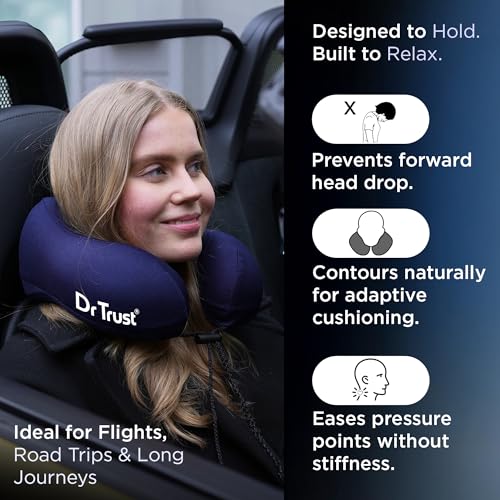 Dr Trust USA Travel Neck Rest Pillow for Airplanes, Memory Foam Air Travelling Head Rest Support for Adults Flights Accessories Orthopedic Aircraft Pillow Recommended for Neck Pain -358, Black - Image 3