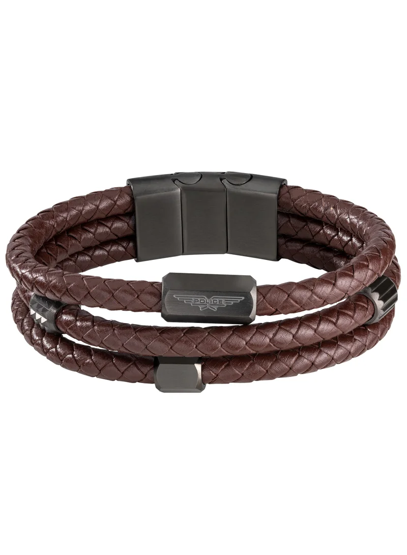بوليس سوار فيجان رجالي جلد بني منسوج بحبل معدني