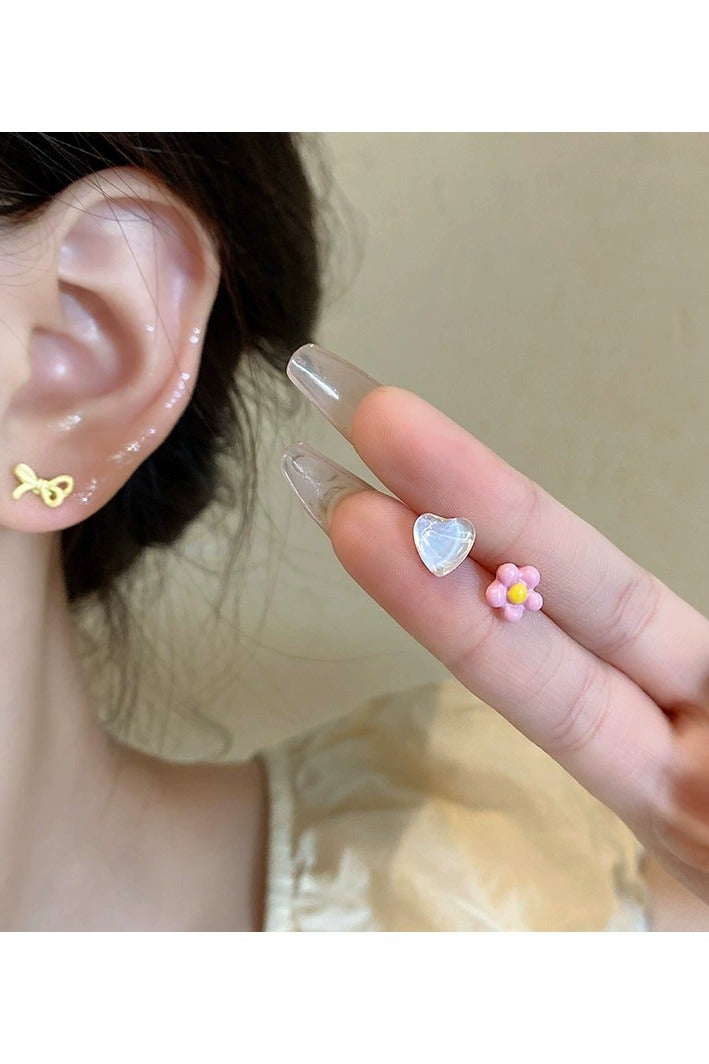 Goolsky Cute Heart & Bow Stud Earring Set – Colorful Design, S925 Silver Posts, Dainty Earrings for Girls, Kawaii Gift Pack - Image 2