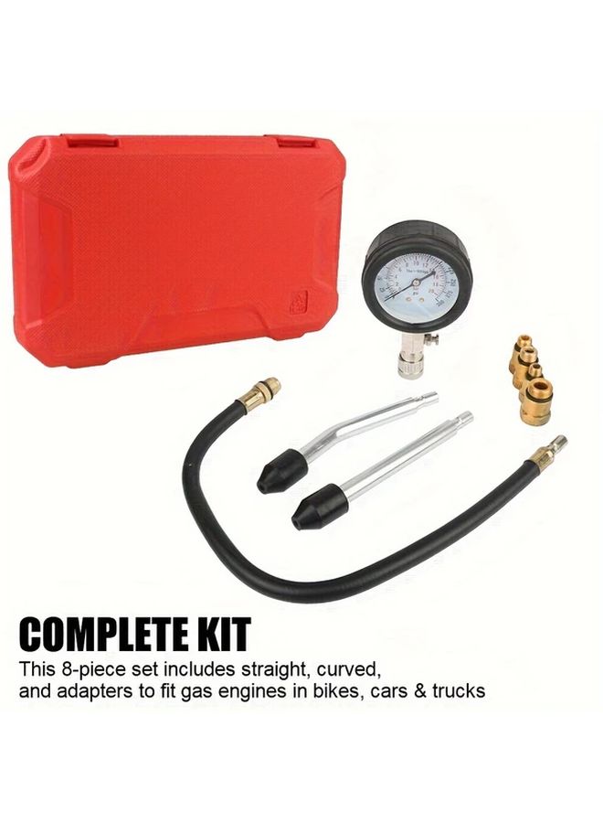 Automotive Cylinder Tester Kit Gasoline Engine Compression Meter With M10 M12 M14 M18 Adapter Pressure Gauge Auto Tools Red - Image 4