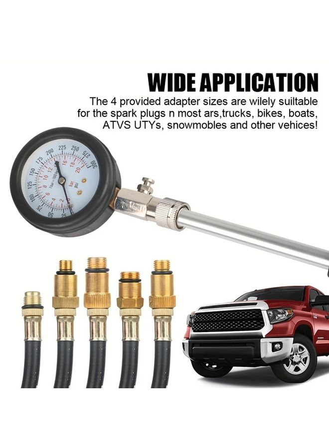 Automotive Cylinder Tester Kit Gasoline Engine Compression Meter With M10 M12 M14 M18 Adapter Pressure Gauge Auto Tools Red - Image 3