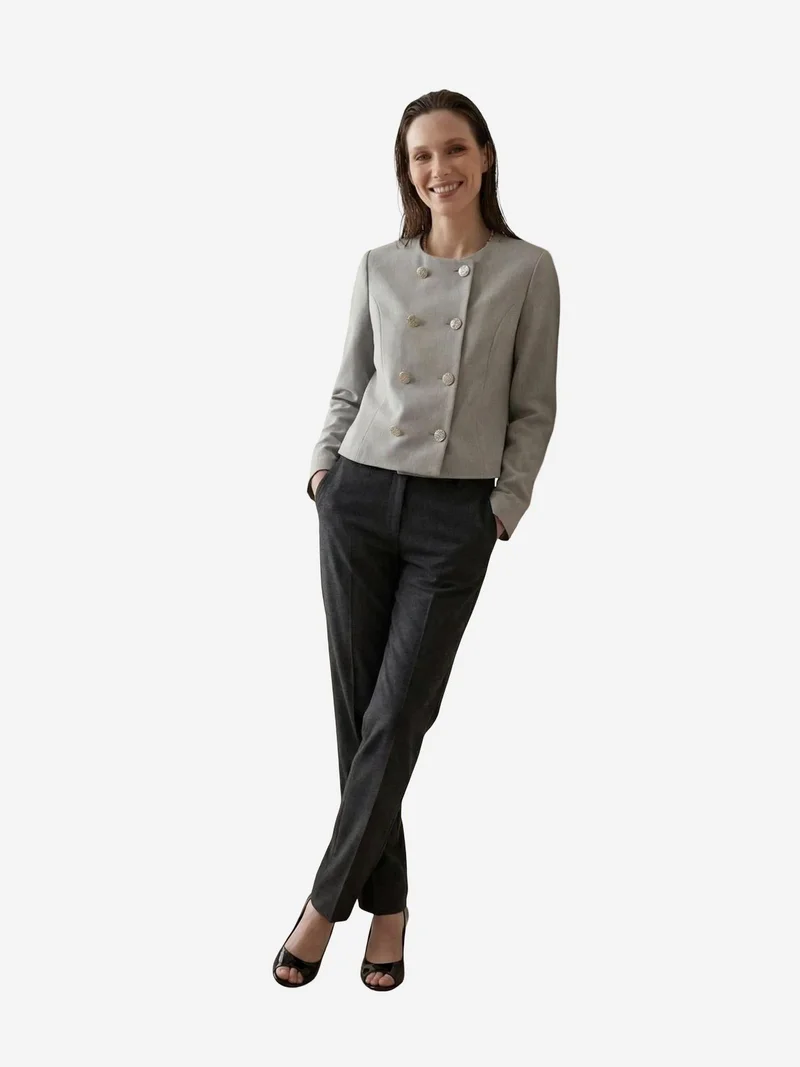 ماي فاشن MY FASHION Tailored Short Buttoned Tweed Jacket