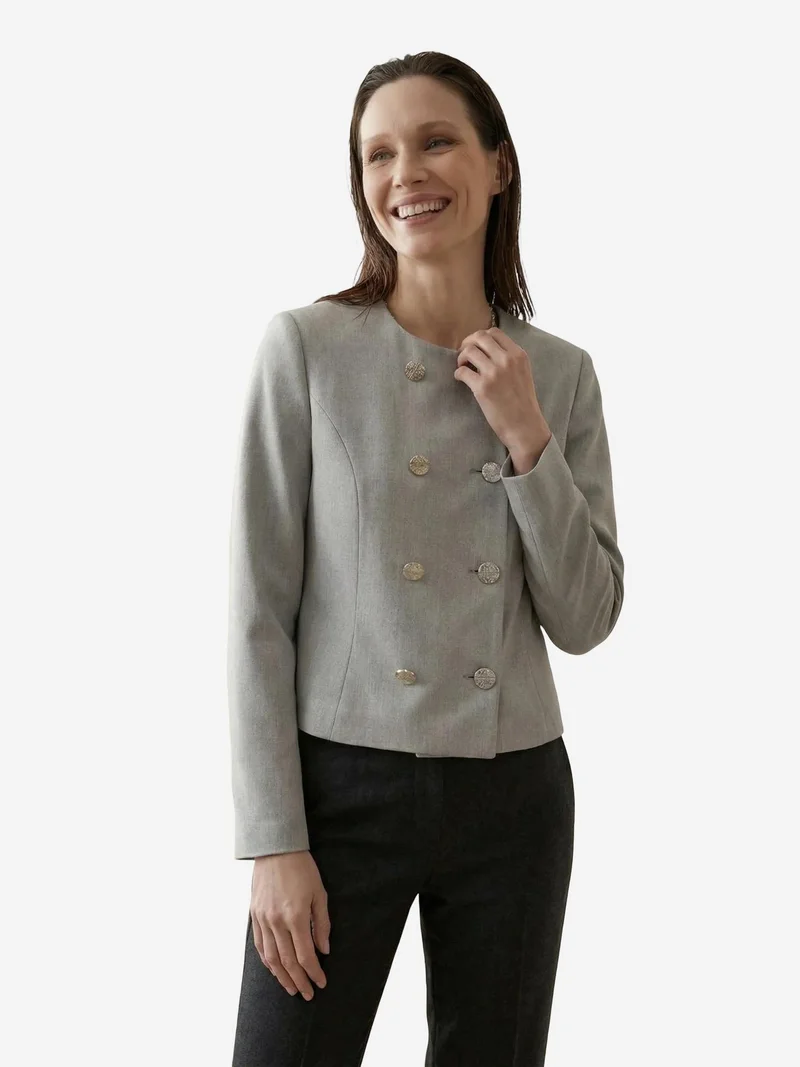 My Fashion Grey MY FASHION Tailored Short Buttoned Tweed Jacket for Women | Best Price UAE