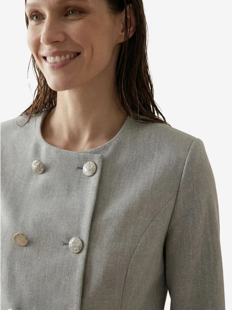My Fashion Grey MY FASHION Tailored Short Buttoned Tweed Jacket for Women | Best Price UAE