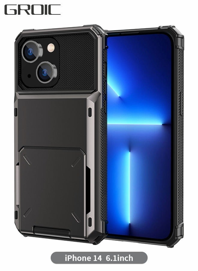 GROIC Compatible with IPhone 14 6.1 Inch Case 5G Wallet Cover 5-Card ID Slot Credit Card Flip Hidden Pocket Dual Layer Hybrid TPU Bumper Armor Protective Hard Shell Back - Image 1