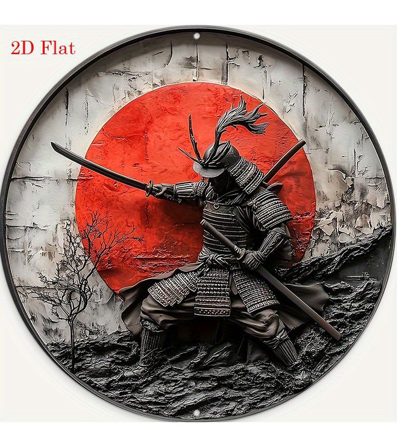 Japanese Samurai Wall Art 8x8 Inch Round Frameless Vintage Red Poppy - Image 5