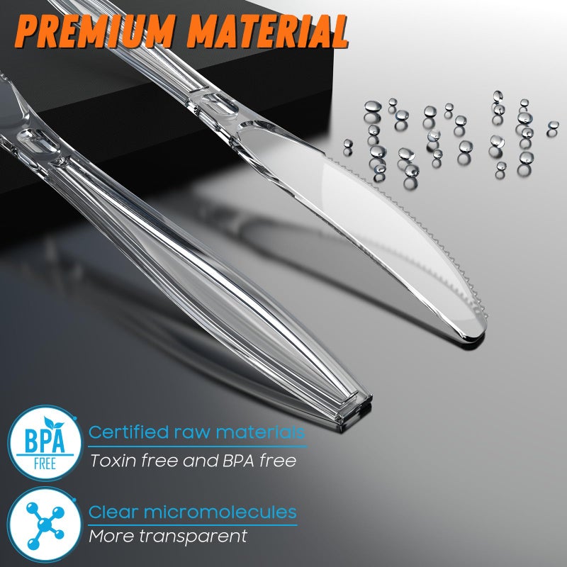 Dipoo 168pc 7.5"" Clear Plastic Knives Heavy Duty Upgraded Heat Resistant & BPA Free  Solid and Durable Plastic Cutlery  Premium Disposable Knives  for Party Supply  - Image 1