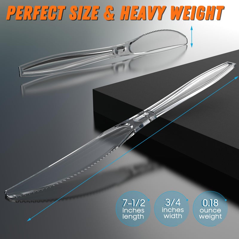 Dipoo 168pc 7.5"" Clear Plastic Knives Heavy Duty Upgraded Heat Resistant & BPA Free  Solid and Durable Plastic Cutlery  Premium Disposable Knives  for Party Supply  - Image 4