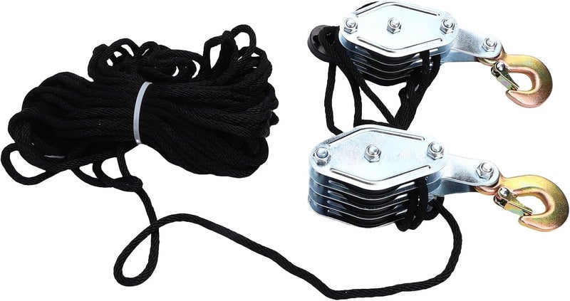 نظام بكرات رفع بحبل من زوناتيه (Zunate Rope Hoist Pulley System)، بأربع عجلات وسعة رفع تبلغ 2200 رطل، مزود بحبل فولاذي بطول 20 متر، ونسبة رفع تبلغ 8:1، مثالي لإدارة الأحمال الثقيلة في الجراجات والمستودعات وعمليات التركيب. - Image 3