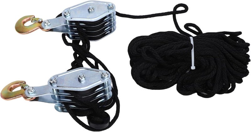 نظام بكرات رفع بحبل من زوناتيه (Zunate Rope Hoist Pulley System)، بأربع عجلات وسعة رفع تبلغ 2200 رطل، مزود بحبل فولاذي بطول 20 متر، ونسبة رفع تبلغ 8:1، مثالي لإدارة الأحمال الثقيلة في الجراجات والمستودعات وعمليات التركيب. - Image 1