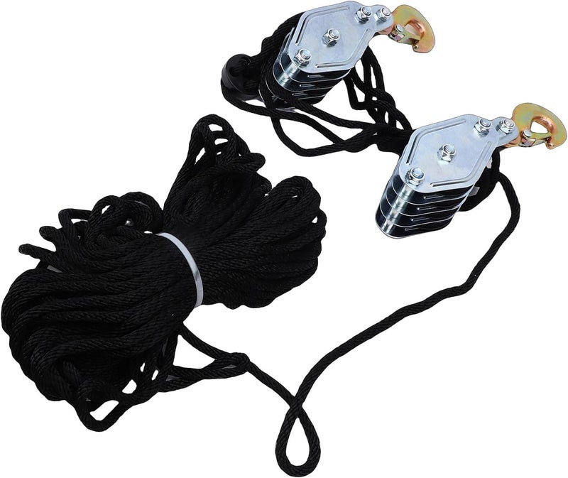 نظام بكرات رفع بحبل من زوناتيه (Zunate Rope Hoist Pulley System)، بأربع عجلات وسعة رفع تبلغ 2200 رطل، مزود بحبل فولاذي بطول 20 متر، ونسبة رفع تبلغ 8:1، مثالي لإدارة الأحمال الثقيلة في الجراجات والمستودعات وعمليات التركيب. - Image 4