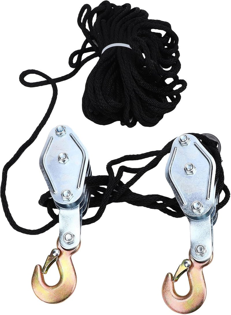 نظام بكرات رفع بحبل من زوناتيه (Zunate Rope Hoist Pulley System)، بأربع عجلات وسعة رفع تبلغ 2200 رطل، مزود بحبل فولاذي بطول 20 متر، ونسبة رفع تبلغ 8:1، مثالي لإدارة الأحمال الثقيلة في الجراجات والمستودعات وعمليات التركيب. - Image 2