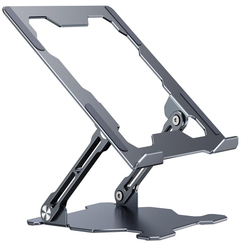 Krevia Aluminum Alloy Foldable Laptop Stand Ergonomic Design Laptop Holder with Large Hollow Cooling Universal Compatible Notebook Holder Stand for Laptop up to 173 or Tablets Phones Grey - Image 1