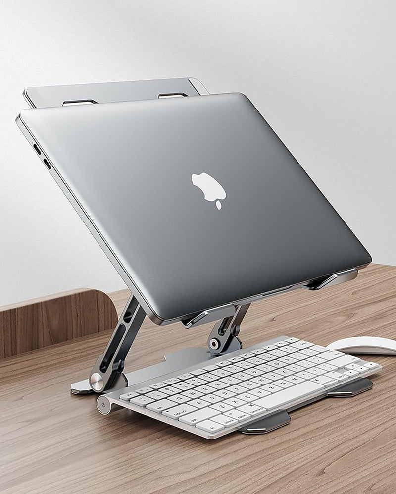 Krevia Aluminum Alloy Foldable Laptop Stand Ergonomic Design Laptop Holder with Large Hollow Cooling Universal Compatible Notebook Holder Stand for Laptop up to 173 or Tablets Phones Grey - Image 3