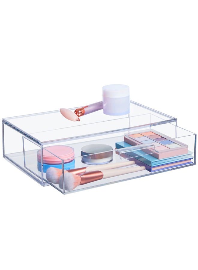 STORi Audrey Stackable Clear Plastic Organizer Drawer | 12-Inches Wide | Organize Eyeshadow Palettes, Cosmetics, and Beauty Supplies on a Vanity | Made in USA - Image 1