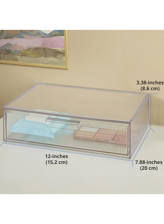 STORi Audrey Stackable Clear Plastic Organizer Drawer | 12-Inches Wide | Organize Eyeshadow Palettes, Cosmetics, and Beauty Supplies on a Vanity | Made in USA - Image 5