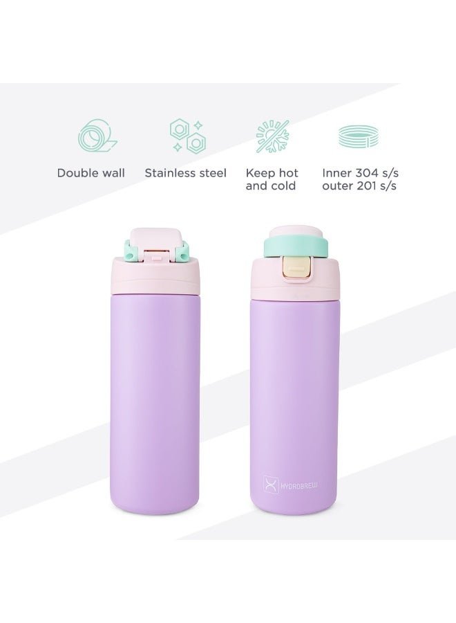 HydroBrew SipSwitch™ Insulated Water Bottle 720ml – Leakproof, Stainless Steel, Straw & Spout Lid -Orchid Mist - Image 5