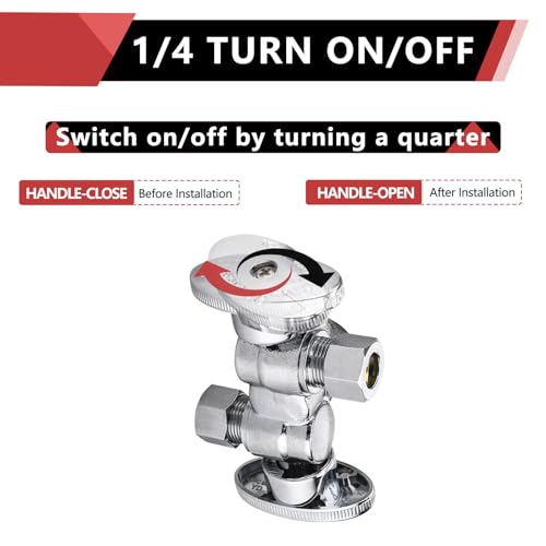 EFIELD 1/4 Turn Dual Compression Outlet Angle Stop Valve with 2 Shut Off Valve/Handles, 1/2" Fip Iron Pipe Inlet X (3/8 inch x 3/8 inch),Chrome Plated,(VALVE140) - Image 3