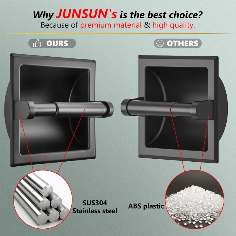JunSun Recessed Toilet Paper Holder Matte Black Stainless Steel Toilet Paper Roll Holder Tissue Holder Modern Tissue Roll Dispenser 6" X 6" Square Jumbo Mega Roll Holder Rear Mounting Bracket Included - Image 4