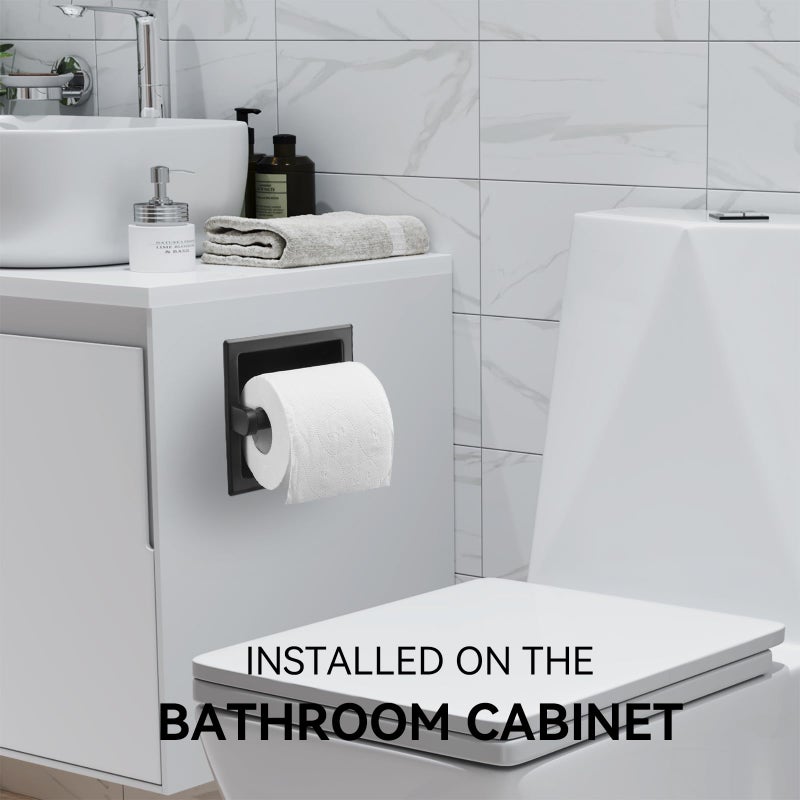 JunSun Recessed Toilet Paper Holder Matte Black Stainless Steel Toilet Paper Roll Holder Tissue Holder Modern Tissue Roll Dispenser 6" X 6" Square Jumbo Mega Roll Holder Rear Mounting Bracket Included - Image 5