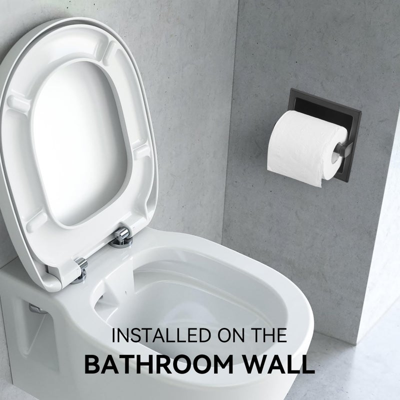JunSun Recessed Toilet Paper Holder Matte Black Stainless Steel Toilet Paper Roll Holder Tissue Holder Modern Tissue Roll Dispenser 6" X 6" Square Jumbo Mega Roll Holder Rear Mounting Bracket Included - Image 3