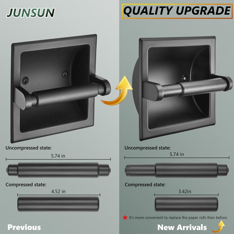 JunSun Recessed Toilet Paper Holder Matte Black Stainless Steel Toilet Paper Roll Holder Tissue Holder Modern Tissue Roll Dispenser 6" X 6" Square Jumbo Mega Roll Holder Rear Mounting Bracket Included - Image 2