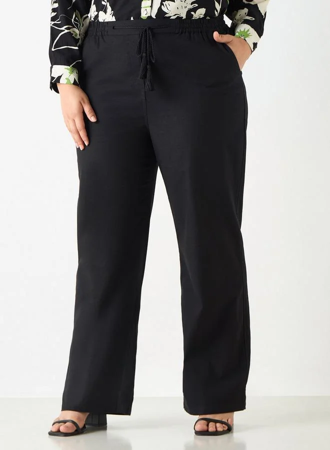 Ulla Popken Plus Size Ulla Popken Regular Fit Pants with Semi-Elasticated Waist