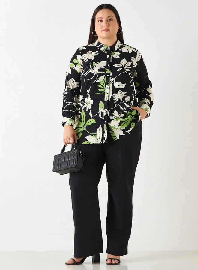 Ulla Popken Plus Size Ulla Popken Regular Fit Pants with Semi-Elasticated Waist