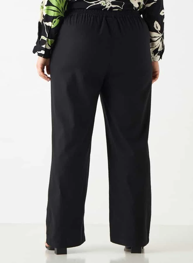 Ulla Popken Plus Size Ulla Popken Regular Fit Pants with Semi-Elasticated Waist
