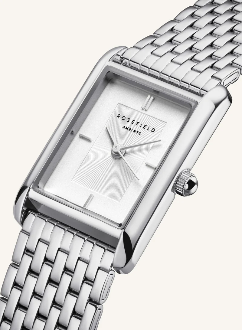 Rosefield  Women's Heirloom Rectangular Analogue Watch, White Sunray Dial, Silver Steel Bracelet for Women | Best Price UAE