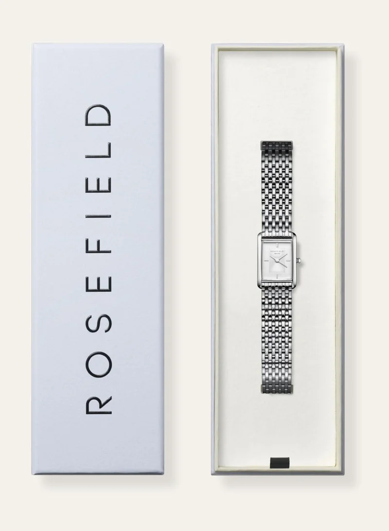 Rosefield  Women's Heirloom Rectangular Analogue Watch, White Sunray Dial, Silver Steel Bracelet for Women | Best Price UAE