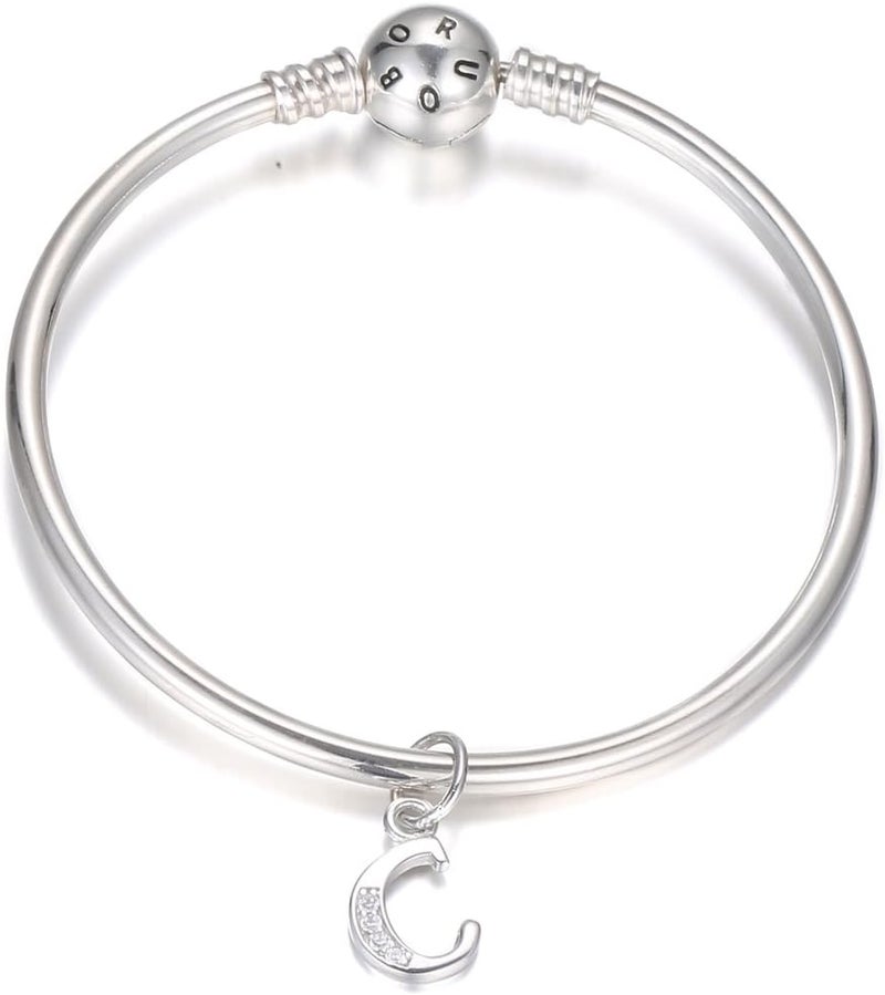 925 Sterling Silver Cubic Zirconia A-Z Initial Letters Alphabet Dangling charms Pendant