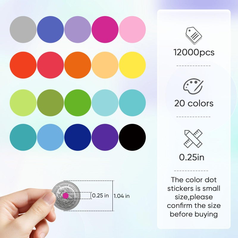 labelon 12000 PCS Small Colored Dot Stickers, 1/4" Round Color Coding Labels,20 Colors Circle Tiny Dot Stickers for Classroom, Office, Library, Inventory Organizing, File Classification - Image 2