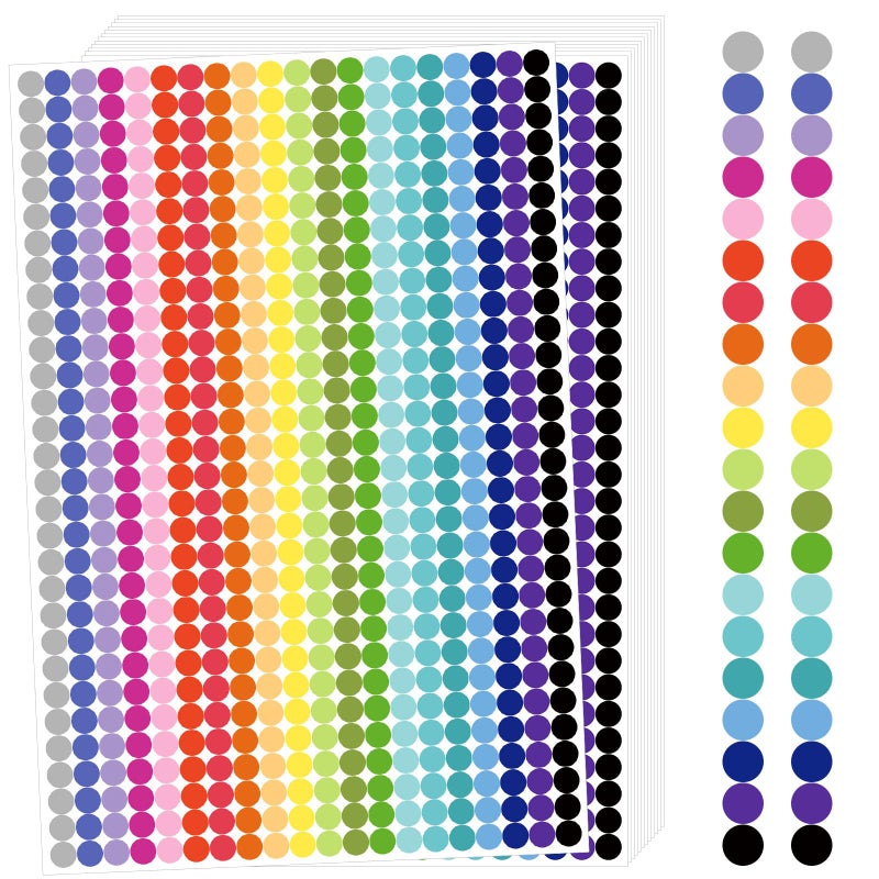 labelon 12000 PCS Small Colored Dot Stickers, 1/4" Round Color Coding Labels,20 Colors Circle Tiny Dot Stickers for Classroom, Office, Library, Inventory Organizing, File Classification - Image 1