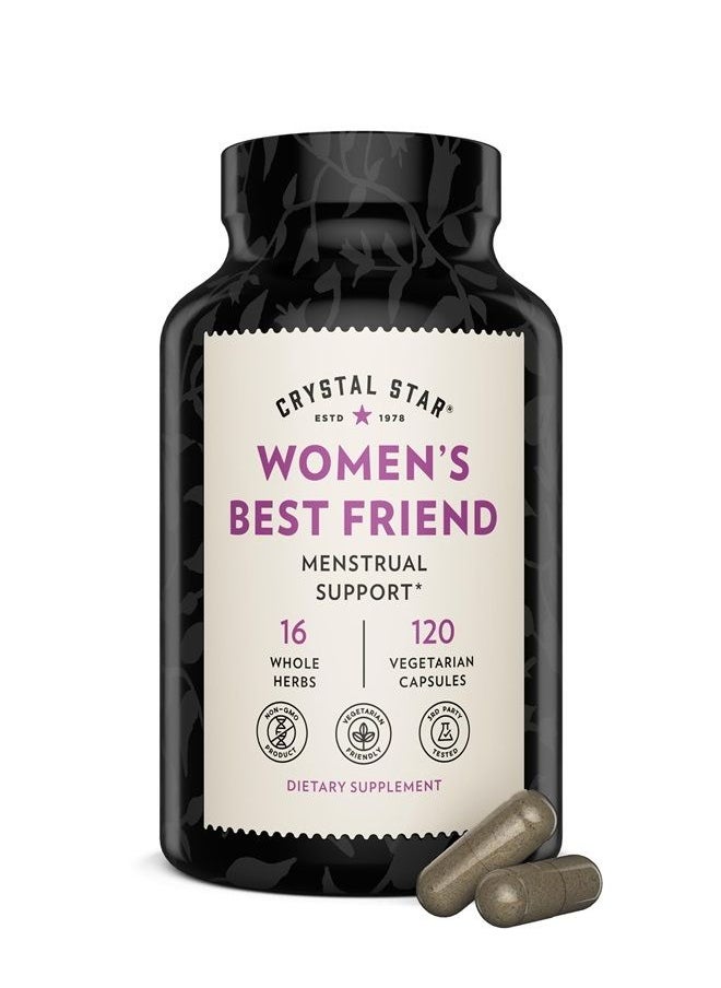 Crystal Star Women's Best Friend for Periods, 120 Capsules - Menstrual Abdominal Cramps, Bloating, & Monthly Cycle Support - Natural Female Herbal Supplement Caps - Vegetarian Vegan Non-GMO  - Image 1