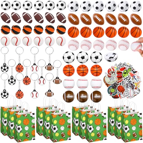 Aoriher 200 Pcs Sport Party Favors Set Sport Party Gift Bag Fillers Foam Sports Balls Keychains Sticker Eraser Pull Back Cars for Baseball Basketball Football Soccer Birthday GiftSports Balls - Image 1