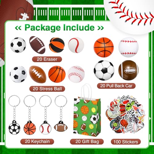 Aoriher 200 Pcs Sport Party Favors Set Sport Party Gift Bag Fillers Foam Sports Balls Keychains Sticker Eraser Pull Back Cars for Baseball Basketball Football Soccer Birthday GiftSports Balls - Image 5